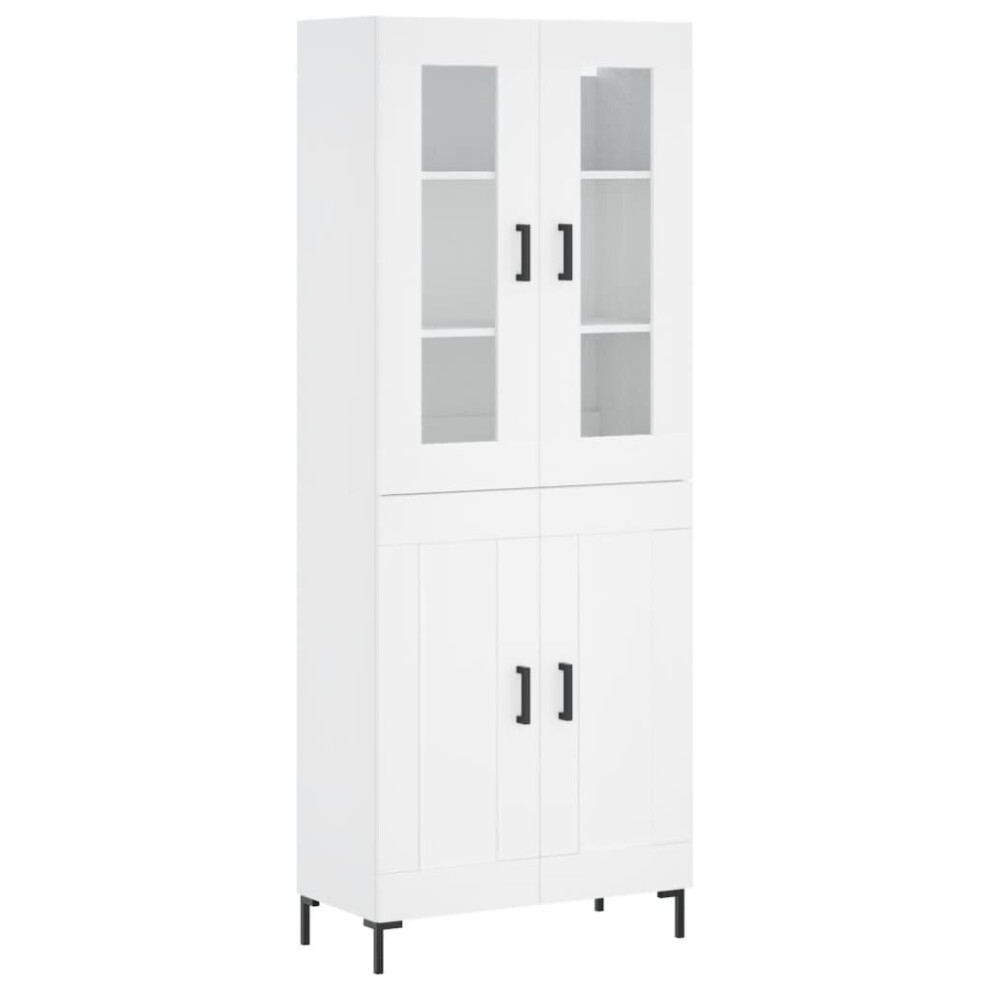 Vidaxl (White, 2 Wood Doors) Highboard Sideboard Tall Storage Cabinet Side Cabinet Engineered Wood