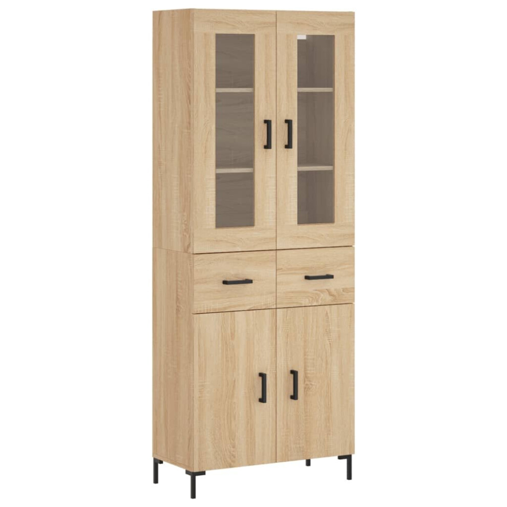 Vidaxl (Sonoma Oak, 2 Doors 2 Drawers) Highboard Sideboard Tall Storage Cabinet Side Cabinet Engineered Wood