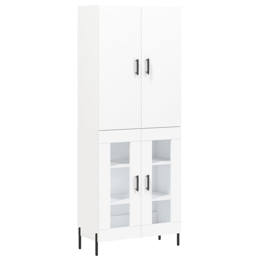 Vidaxl (White, 2 Glass Doors) Highboard Sideboard Storage Cabinet Side Cabinet White Engineered Wood
