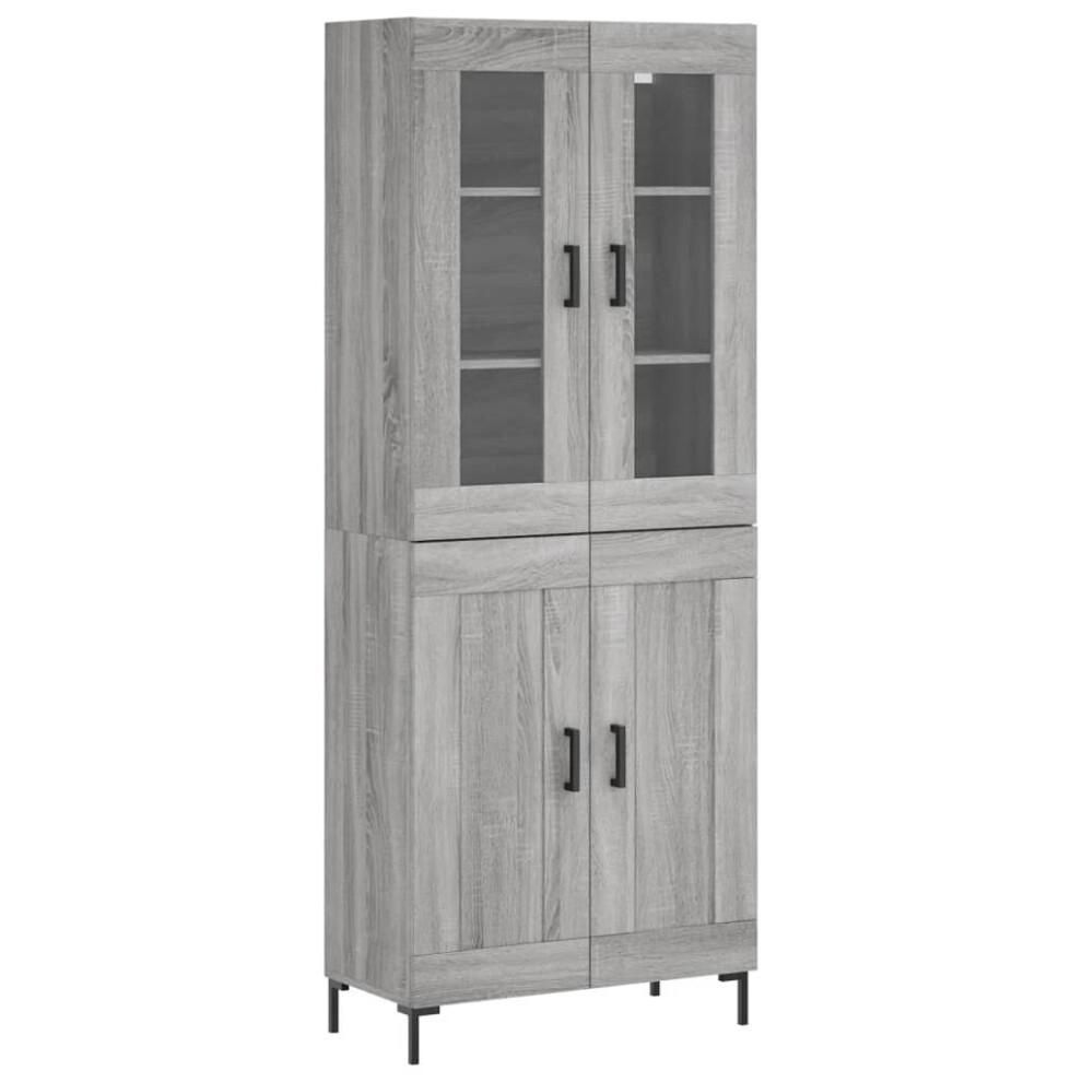 Vidaxl (Grey Sonoma, 2 Wood Doors) Highboard Sideboard Tall Storage Cabinet Side Cabinet Engineered Wood