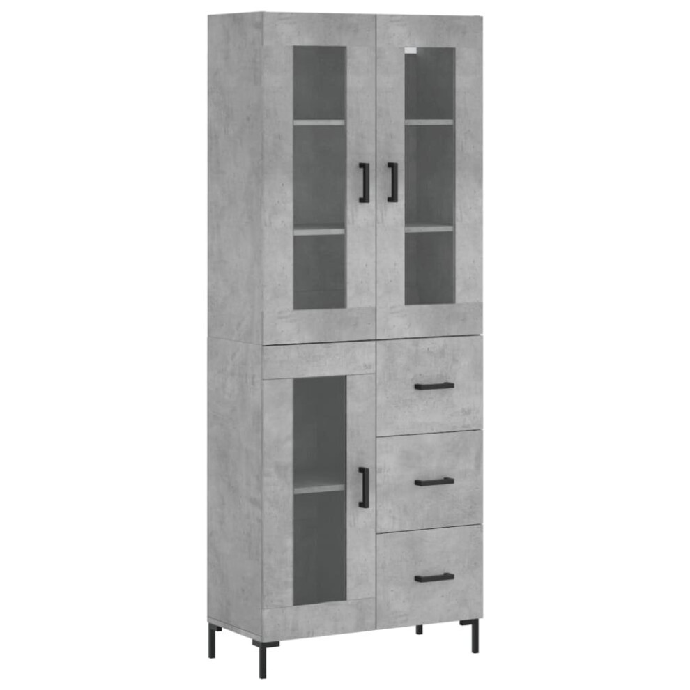 Vidaxl (Concrete Grey, 1 Glass Door 3 Drawers) Highboard Sideboard Tall Storage Cabinet Side Cabinet Engineered Wood