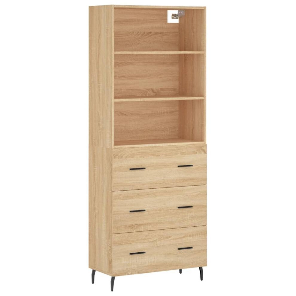 Vidaxl (Sonoma Oak, 3 Drawers) Highboard Sideboard Storage Cabinet High Gloss Engineered Wood White