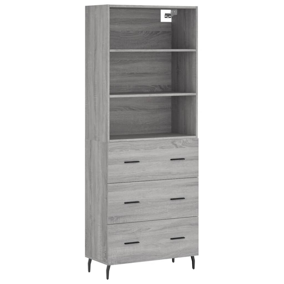 Vidaxl (Grey Sonoma, 3 Drawers) Highboard Sideboard Storage Cabinet High Gloss White Engineered Wood