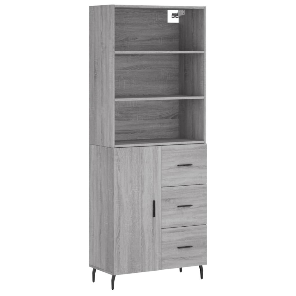 Vidaxl (Grey Sonoma, 1 Door 3 Drawers) Highboard Sideboard Storage Cabinet High Gloss White Engineered Wood