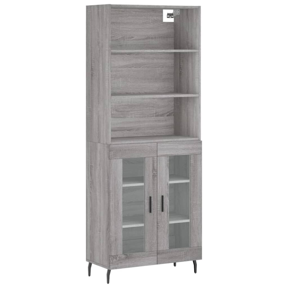 (grey sonoma, 2 glass doors) vidaXL Highboard Sideboard Storage Cabinet High Gloss White Engineered Wood