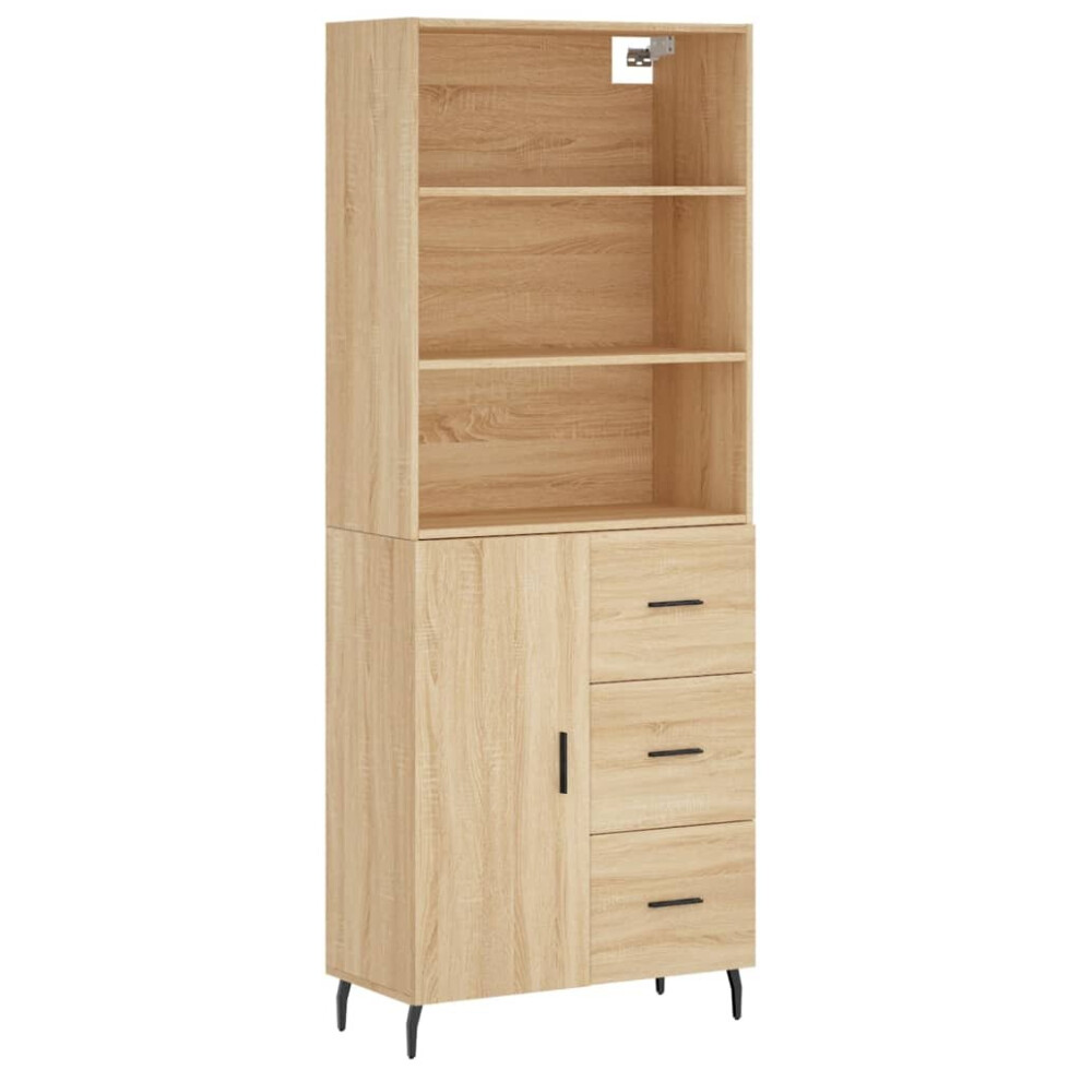 Vidaxl (Sonoma Oak, 1 Door 3 Drawers) Highboard Sideboard Storage Cabinet High Gloss Engineered Wood White