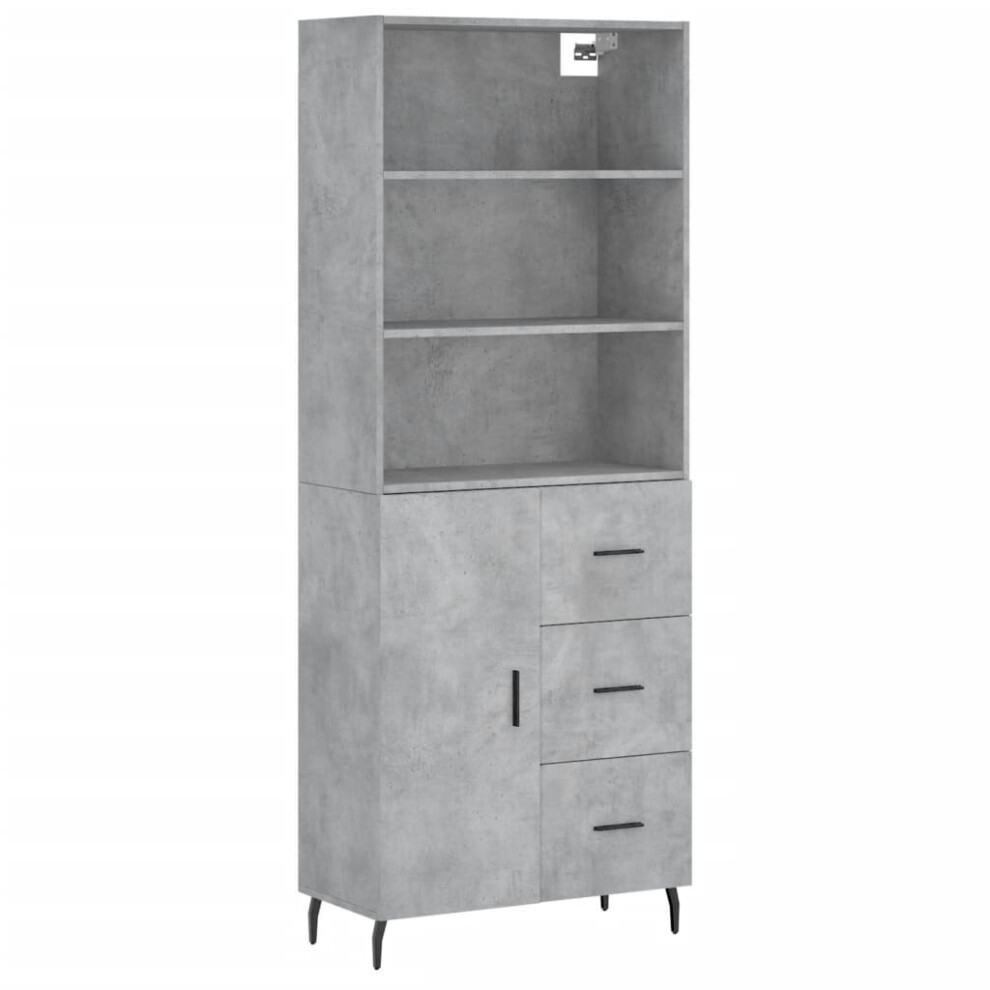 Vidaxl (Concrete Grey, 1 Door 3 Drawers) Highboard Sideboard Storage Cabinet High Gloss White Engineered Wood