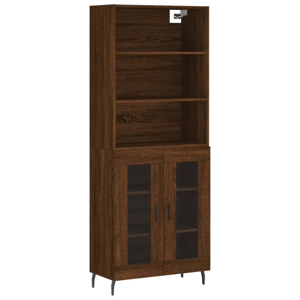 (brown oak, 2 glass doors) vidaXL Highboard Sideboard Storage Cabinet High Gloss White Engineered Wood