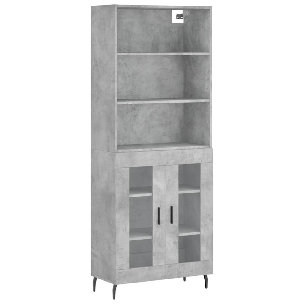 Vidaxl (Concrete Grey, 2 Glass Doors) Highboard Sideboard Storage Cabinet High Gloss White Engineered Wood