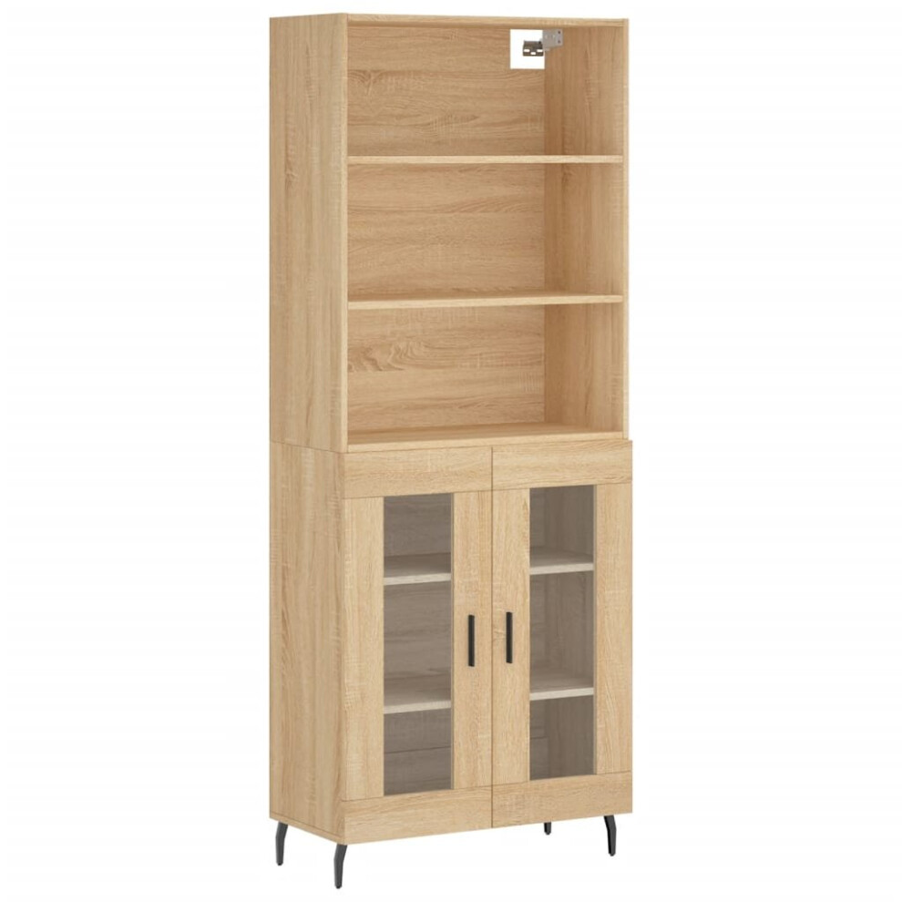 Vidaxl (Sonoma Oak, 2 Glass Doors) Highboard Sideboard Storage Cabinet High Gloss White Engineered Wood