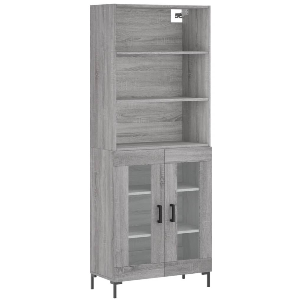 (grey sonoma, 2 glass doors) vidaXL Highboard Sideboard Storage Cabinet High Gloss White Engineered Wood