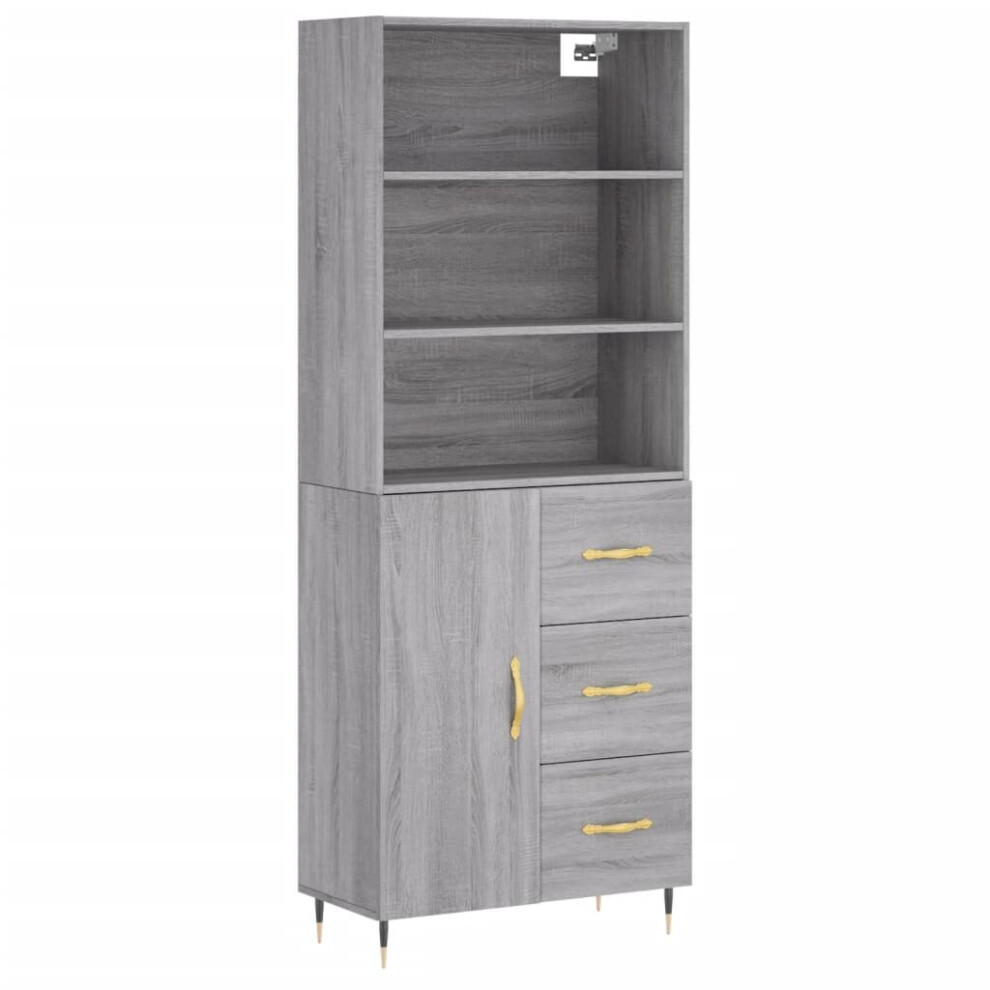 Vidaxl (Grey Sonoma, 1 Door 3 Drawers) Highboard Sideboard Storage Cabinet High Gloss White Engineered Wood