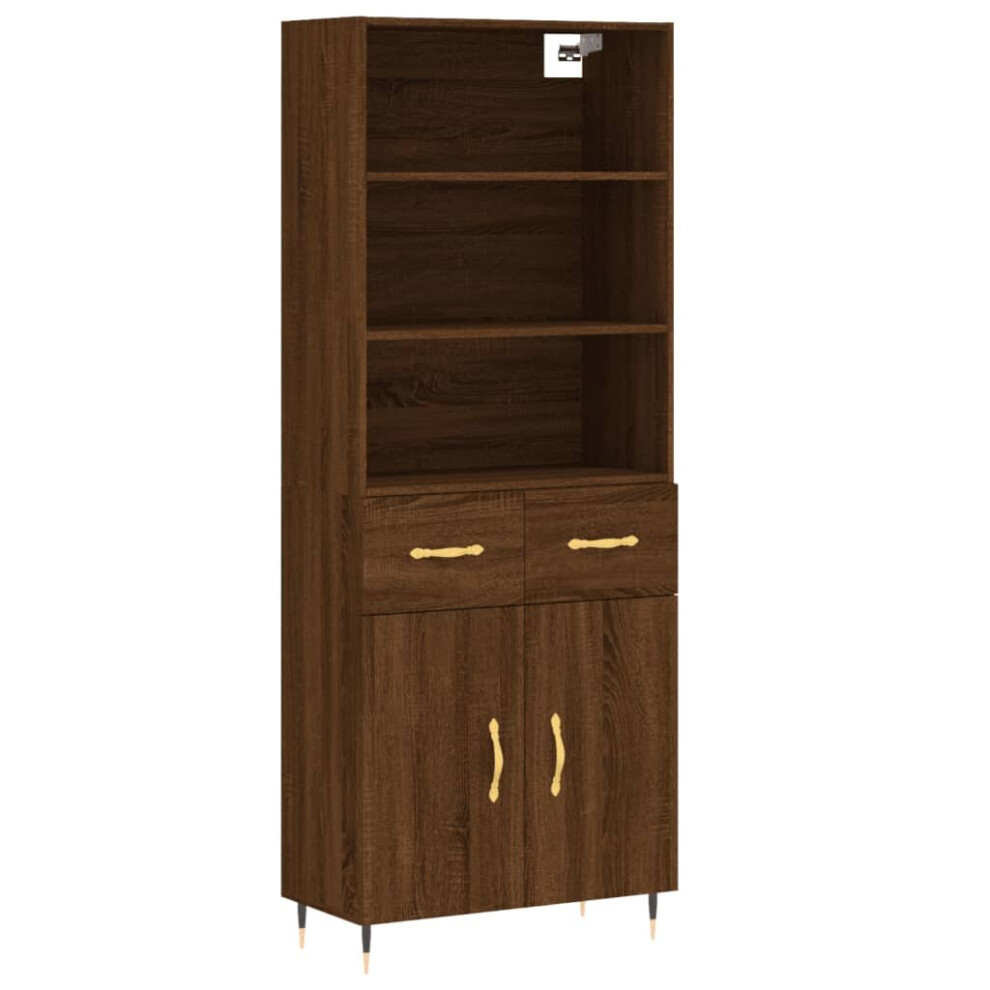 (brown oak, 2 doors 2 drawers) vidaXL Highboard Sideboard Storage Cabinet High Gloss White Engineered Wood