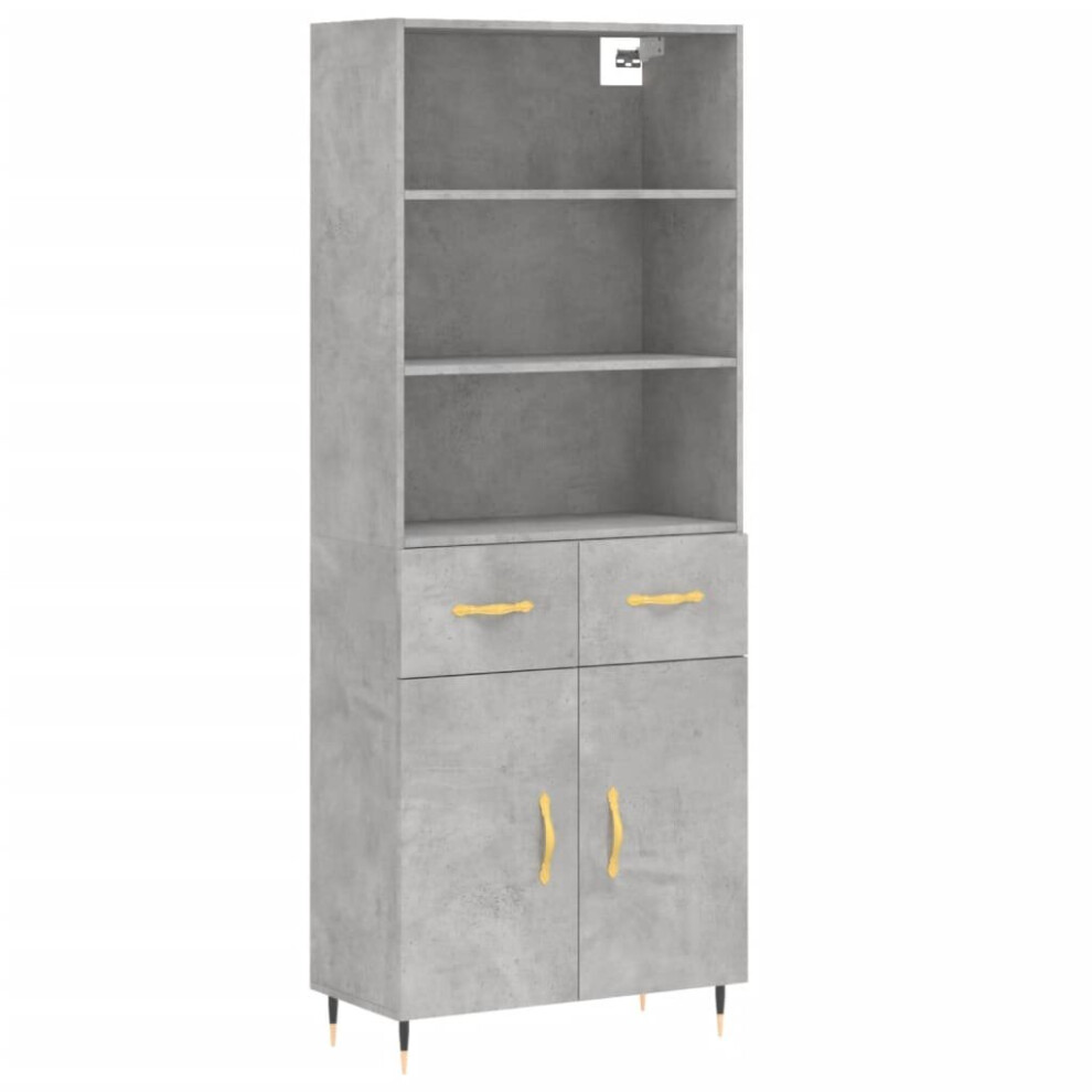 Vidaxl (Concrete Grey, 2 Doors 2 Drawers) Highboard Sideboard Storage Cabinet High Gloss White Engineered Wood