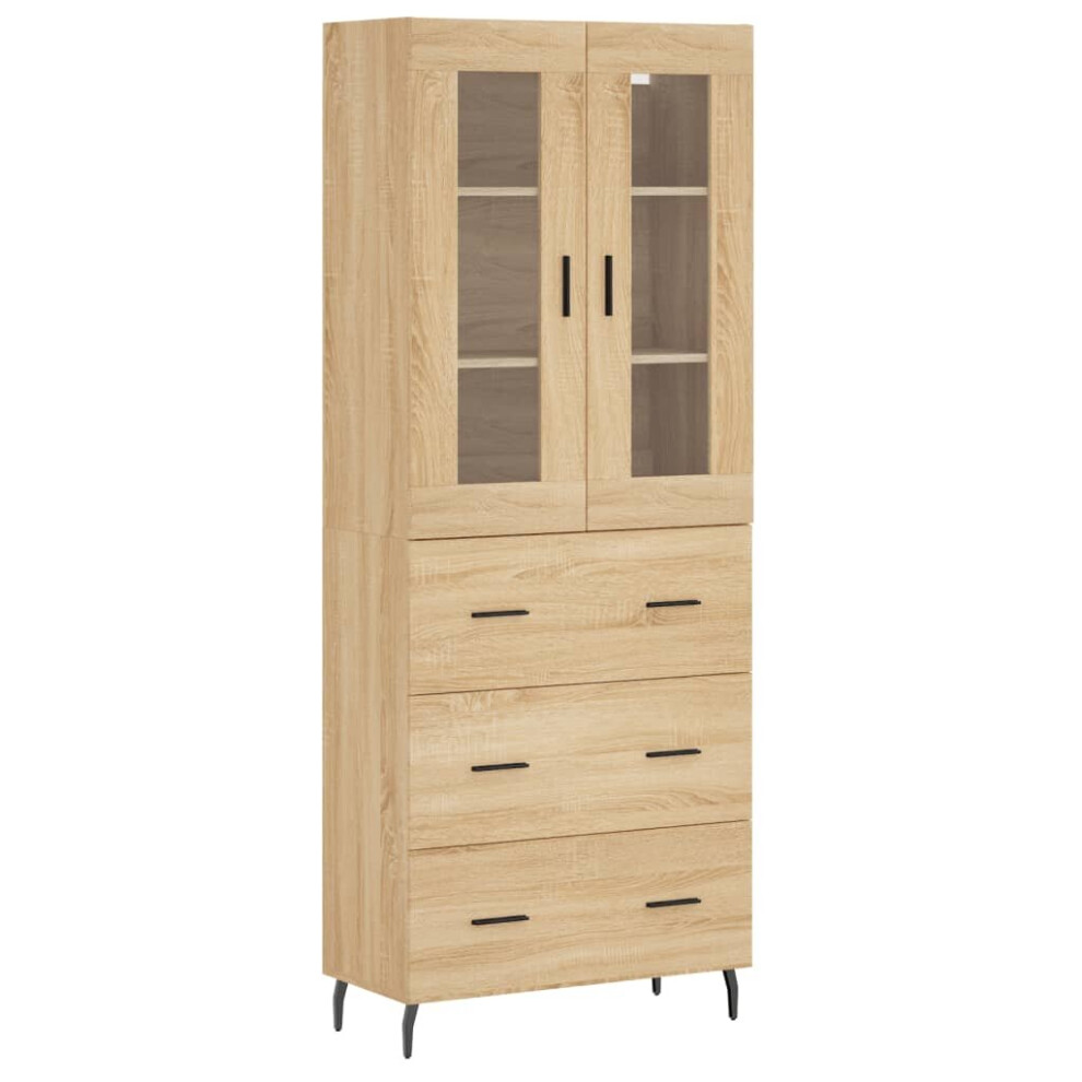 Vidaxl (Sonoma Oak, 3 Drawers) Highboard Sideboard Tall Storage Cabinet Side Cabinet Engineered Wood