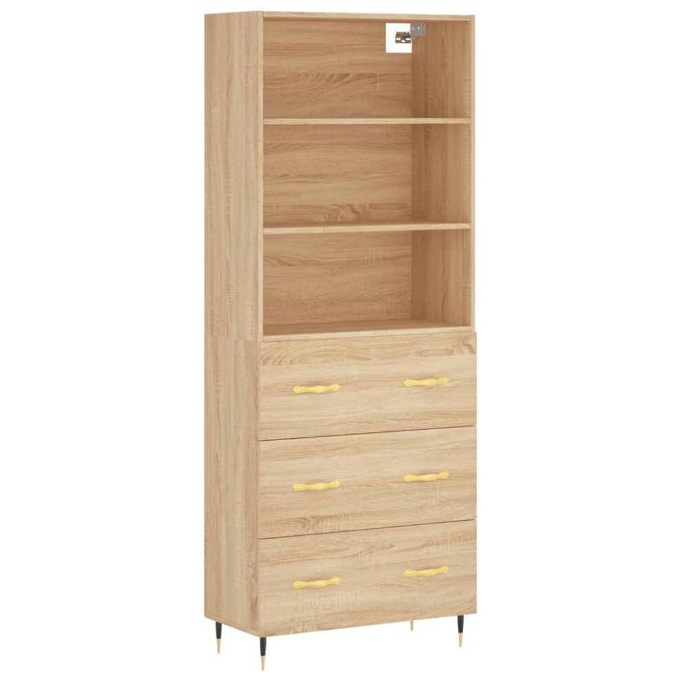 (sonoma oak, 3 drawers) vidaXL Highboard Sideboard Storage Cabinet High Gloss White Engineered Wood