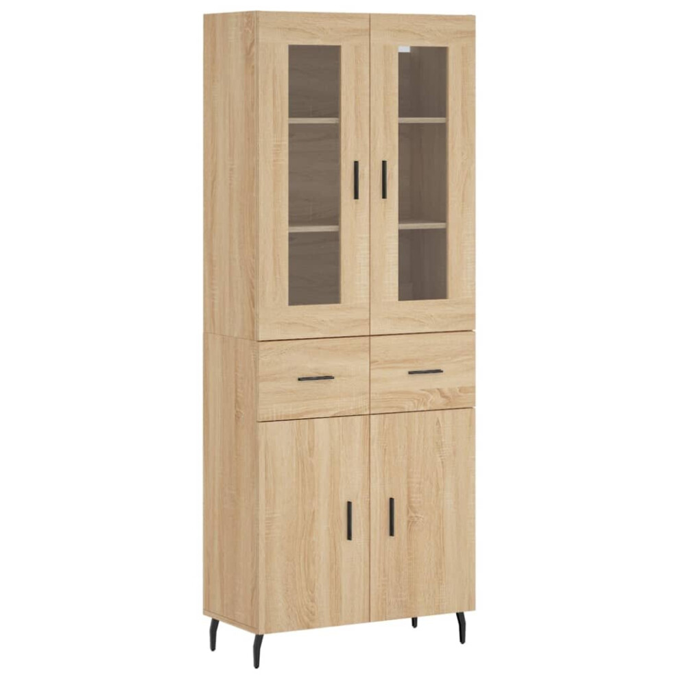 Vidaxl (Sonoma Oak, 2 Doors 2 Drawers) Highboard Sideboard Tall Storage Cabinet Side Cabinet Engineered Wood