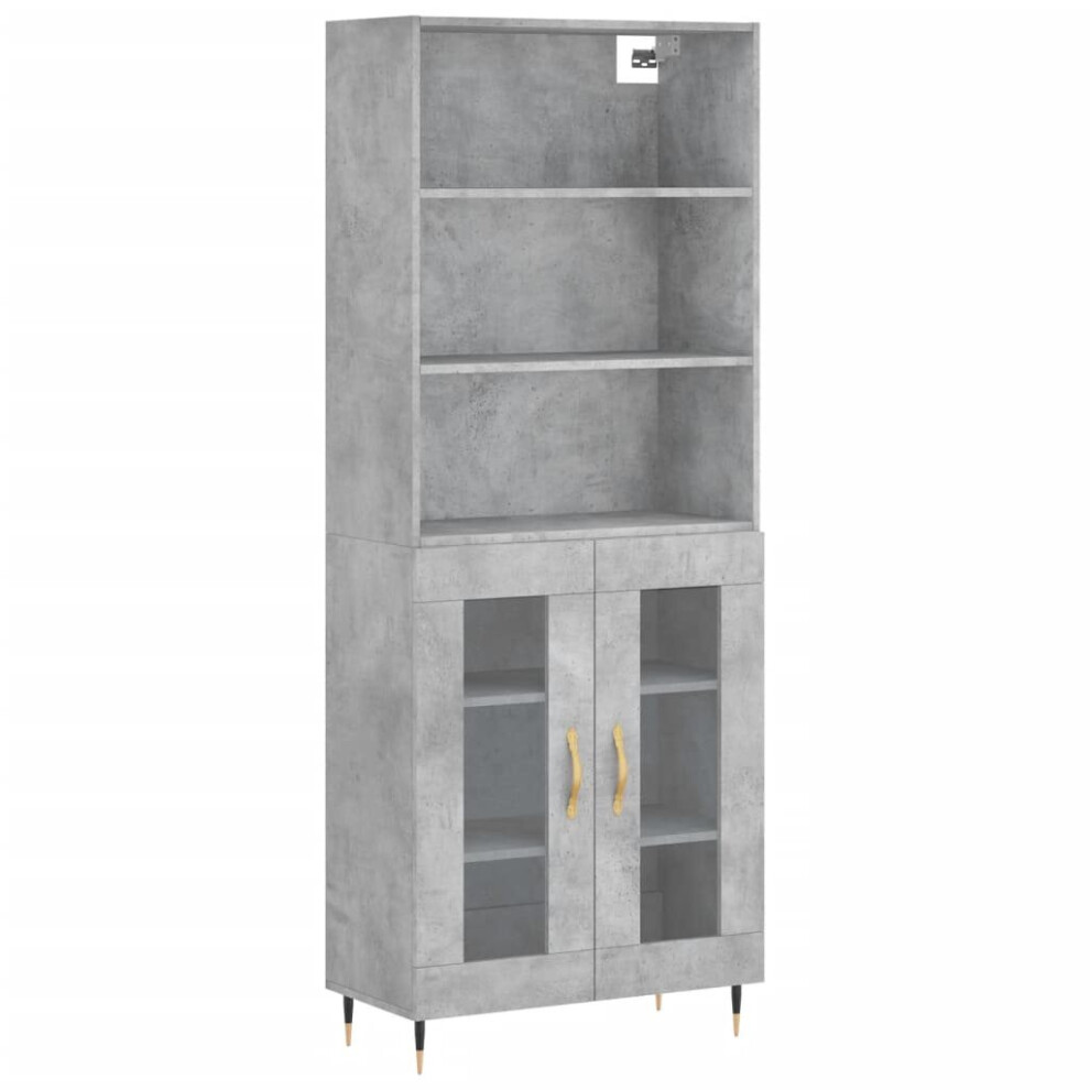 (concrete grey, 2 glass doors) vidaXL Highboard Sideboard Storage Cabinet High Gloss White Engineered Wood