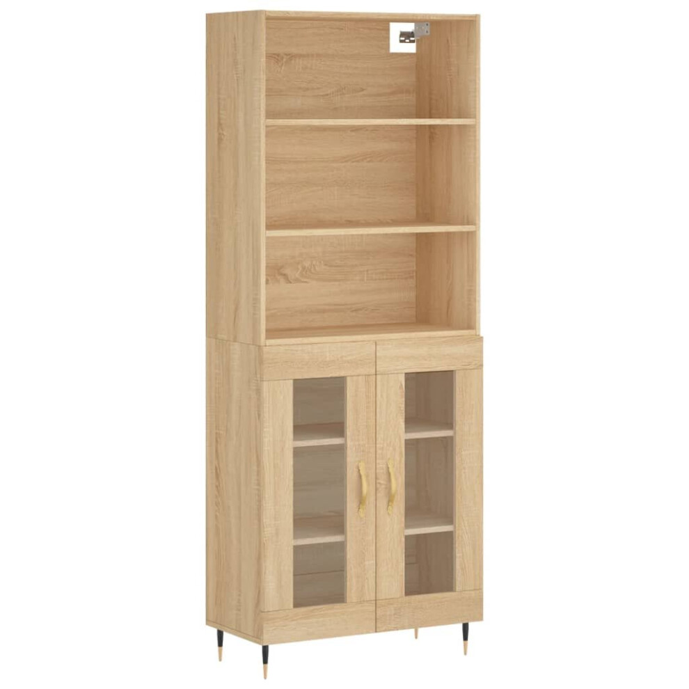 (sonoma oak, 2 glass doors) vidaXL Highboard Sideboard Storage Cabinet High Gloss White Engineered Wood