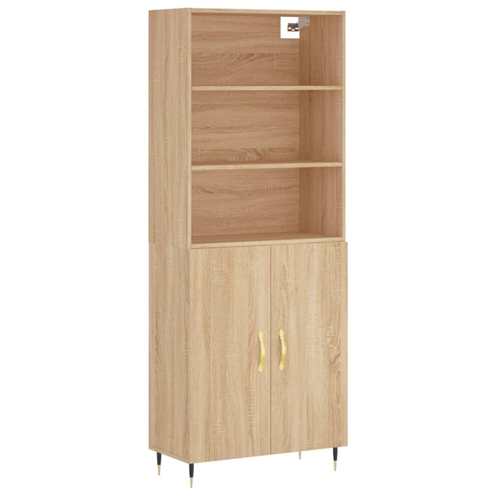 (sonoma oak, 2 doors) vidaXL Highboard Sideboard Storage Cabinet High Gloss White Engineered Wood