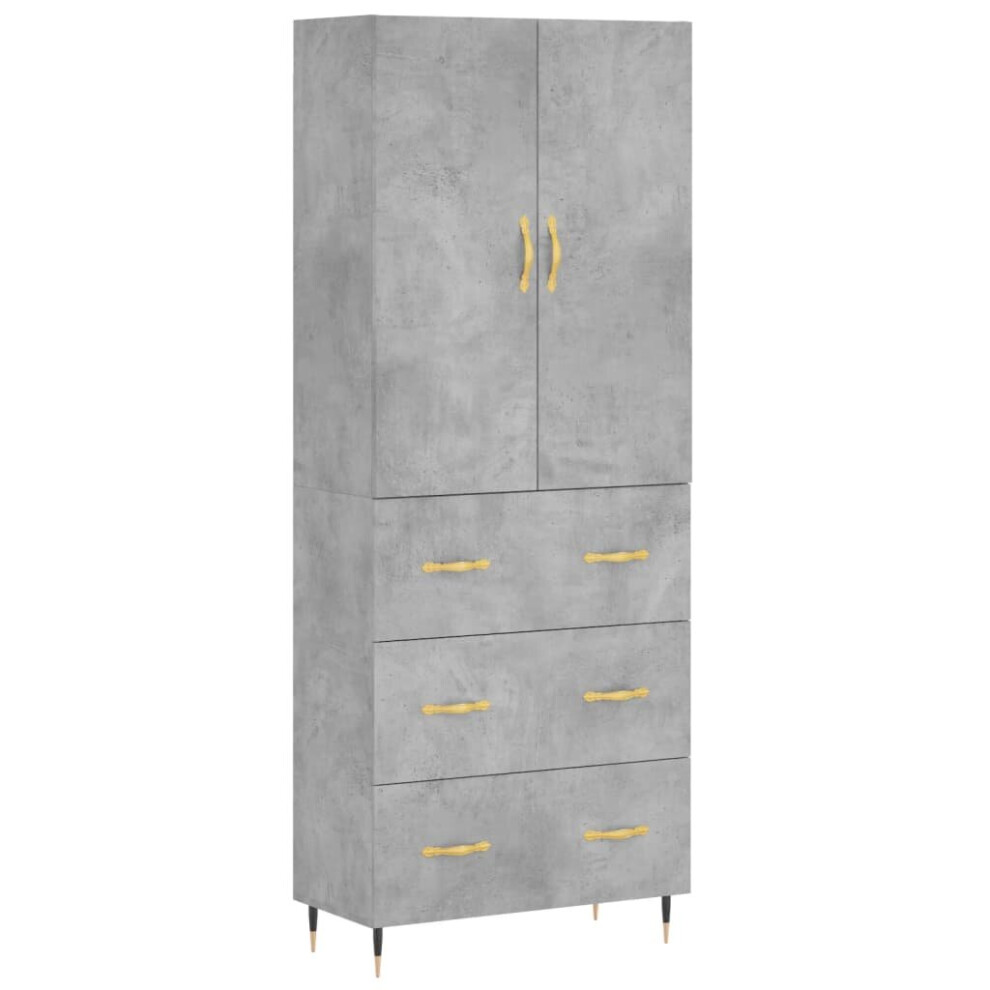 Vidaxl White,Grey (Concrete Grey, 3 Drawers) Highboard Sideboard Storage Cabinet Side Cabinet White Engineered Wood