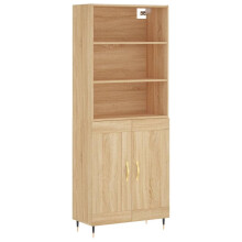 (sonoma oak, 2 wood doors) vidaXL Highboard Sideboard Storage Cabinet High Gloss White Engineered Wood