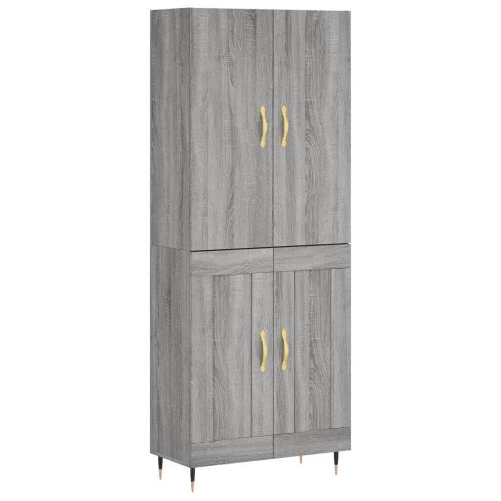 Vidaxl (Grey Sonoma, 2 Wood Doors) Highboard Sideboard Storage Cabinet Side Cabinet White Engineered Wood White,Grey