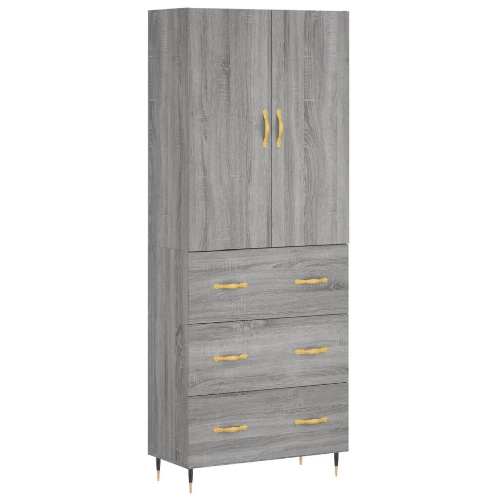 Vidaxl (Grey Sonoma, 3 Drawers) Highboard Sideboard Storage Cabinet Side Cabinet White Engineered Wood