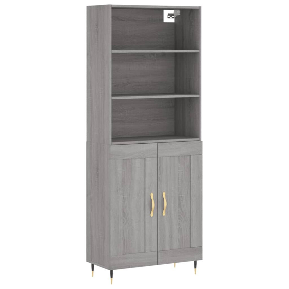 Vidaxl (Grey Sonoma, 2 Wood Doors) Highboard Sideboard Storage Cabinet High Gloss White Engineered Wood