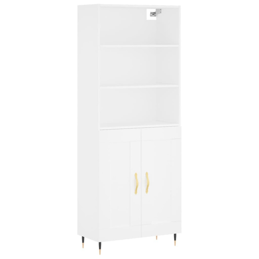 Vidaxl (White, 2 Wood Doors) Highboard Sideboard Storage Cabinet High Gloss White Engineered Wood