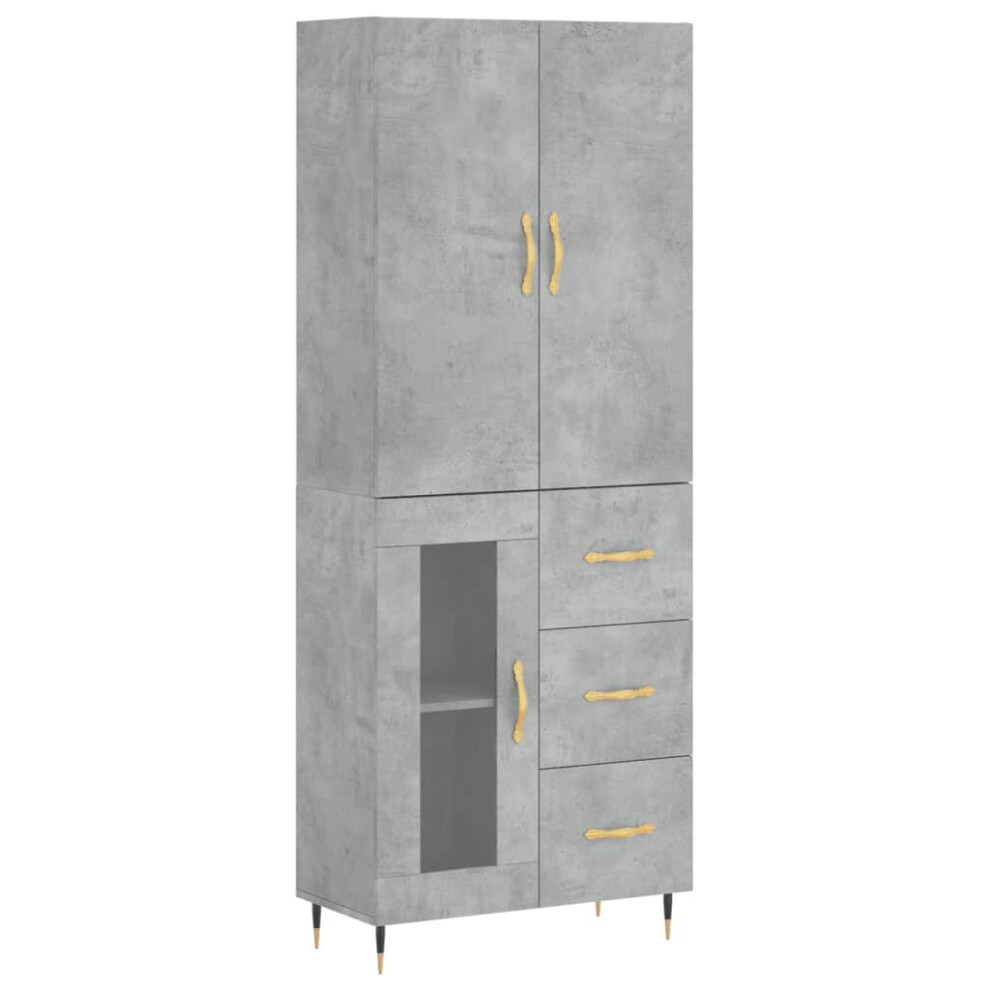 Vidaxl (Concrete Grey, 1 Glass Door 3 Drawers) Highboard Sideboard Storage Cabinet Side Cabinet White Engineered Wood