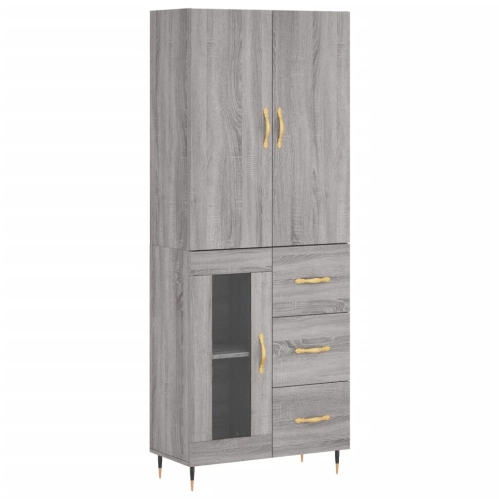 Vidaxl (Grey Sonoma, 1 Glass Door 3 Drawers) Highboard Sideboard Storage Cabinet Side Cabinet White Engineered Wood