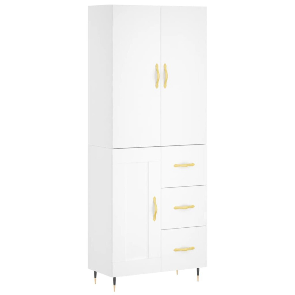 Vidaxl (White, 1 Wood Door 3 Drawers) Highboard Sideboard Storage Cabinet Side Cabinet White Engineered Wood