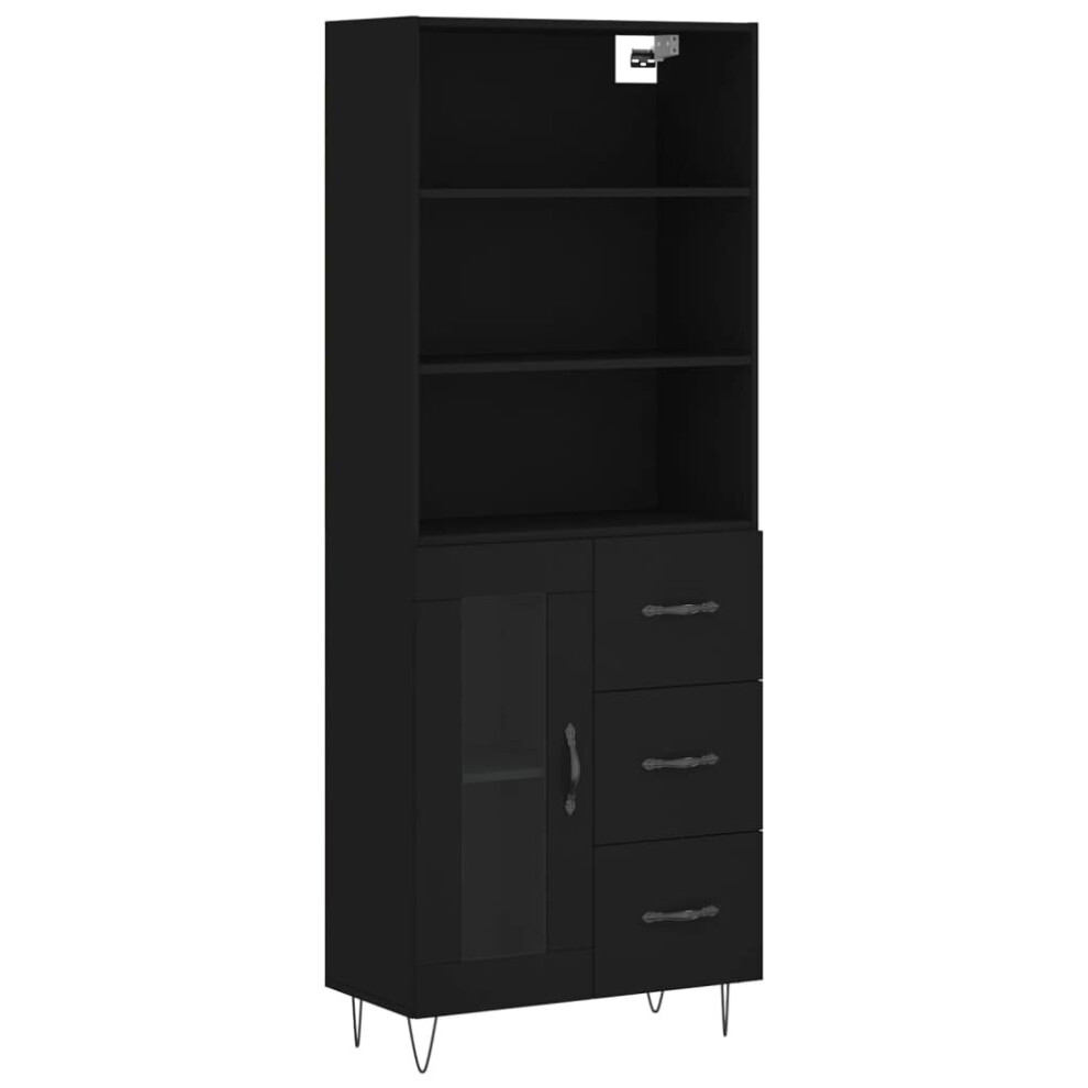Vidaxl (Black, 1 Glass Door 3 Drawers) Highboard Sideboard Cupboard Side Cabinet Grey Sonoma Engineered Wood