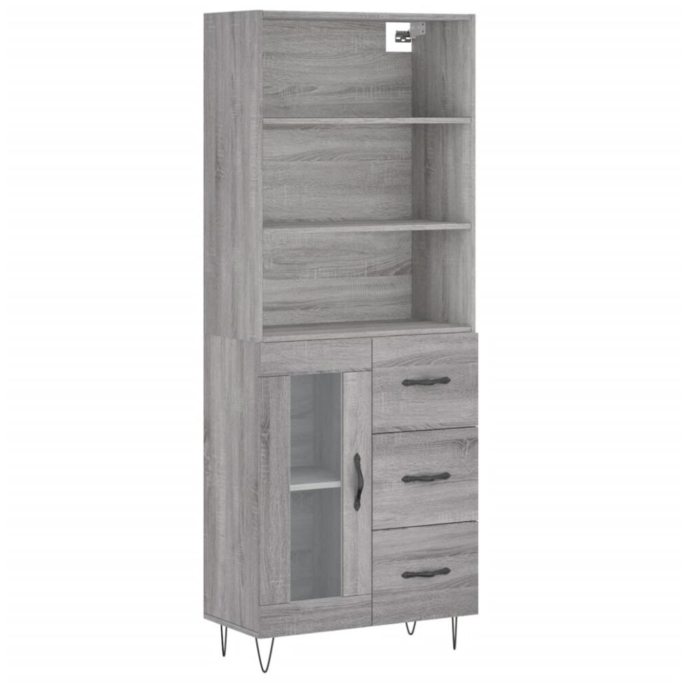 (grey sonoma, 1 glass door 3 drawers) vidaXL Highboard Sideboard Cupboard Side Cabinet Grey Sonoma Engineered Wood