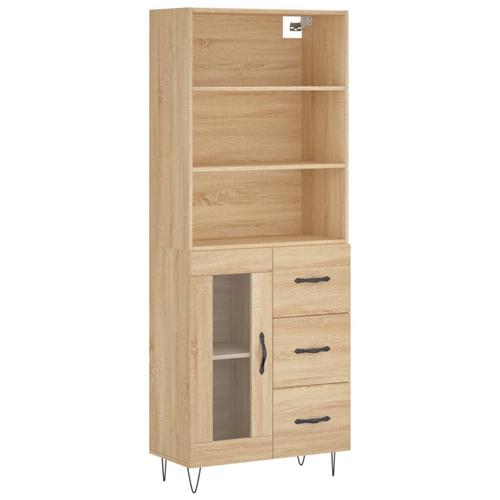 (sonoma oak, 1 glass door 3 drawers) vidaXL Highboard Sideboard Cupboard Side Cabinet Grey Sonoma Engineered Wood