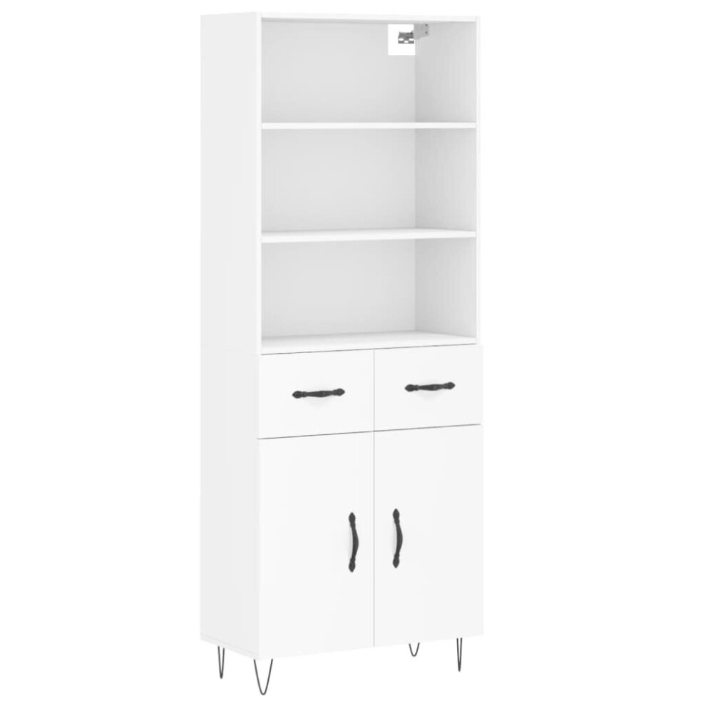 Vidaxl (White, 2 Doors 2 Drawers) Highboard Sideboard Cupboard Side Cabinet Grey Sonoma Engineered Wood