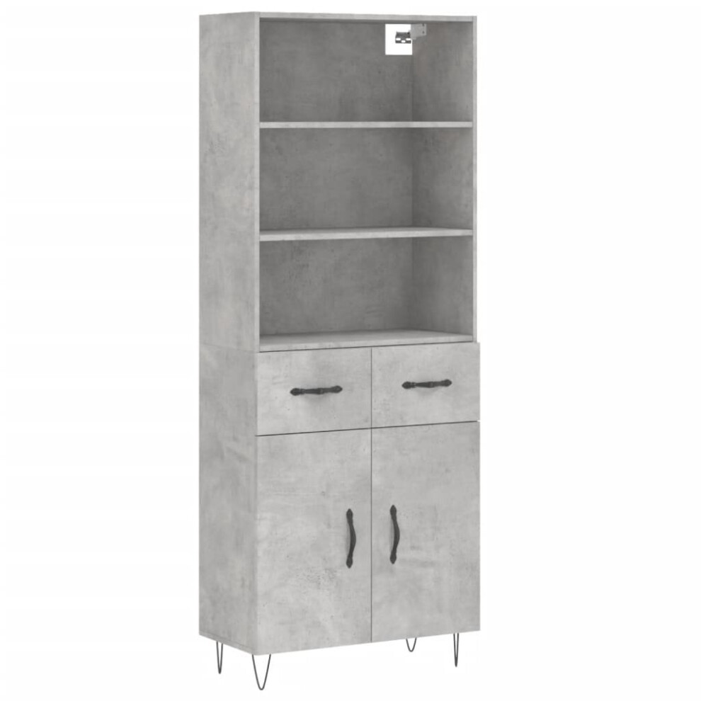 Vidaxl (Concrete Grey, 2 Doors 2 Drawers) Highboard Sideboard Cupboard Side Cabinet Grey Sonoma Engineered Wood