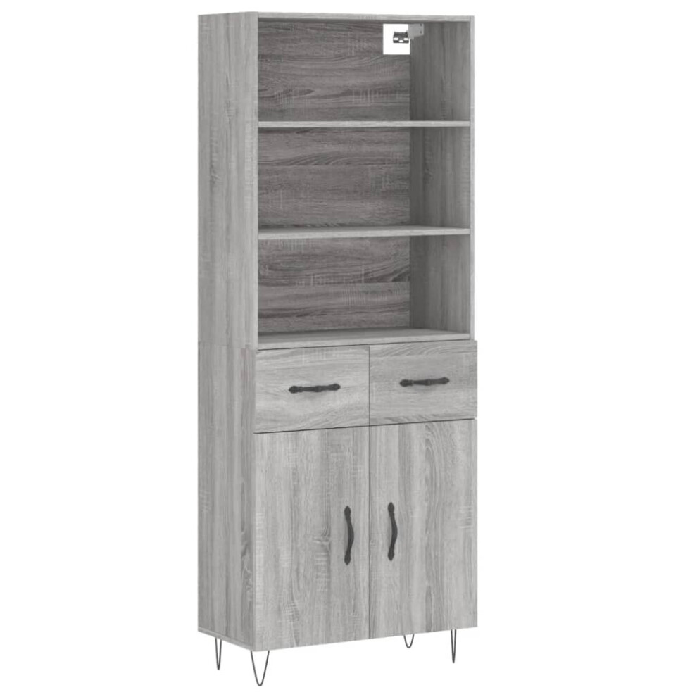 Vidaxl ( Sonoma, 2 Doors 2 Drawers) Highboard Sideboard Cupboard Side Cabinet Sonoma Engineered Wood Grey