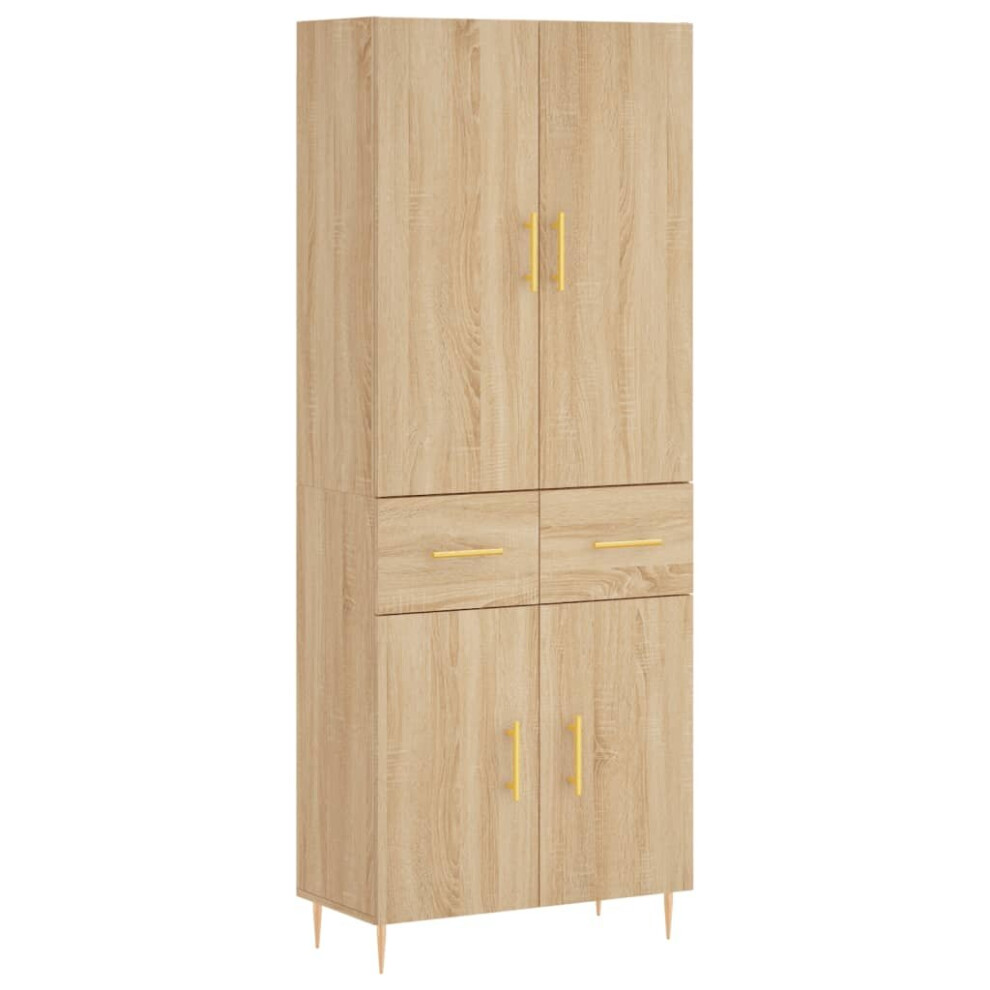 Vidaxl (Sonoma Oak, 2 Doors 2 Drawers) Highboard Sideboard Storage Cabinet Side Cabinet White Engineered Wood