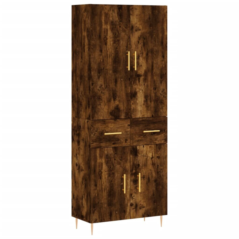 Vidaxl (Smoked Oak, 2 Doors 2 Drawers) Highboard Sideboard Storage Cabinet Side Cabinet White Engineered Wood
