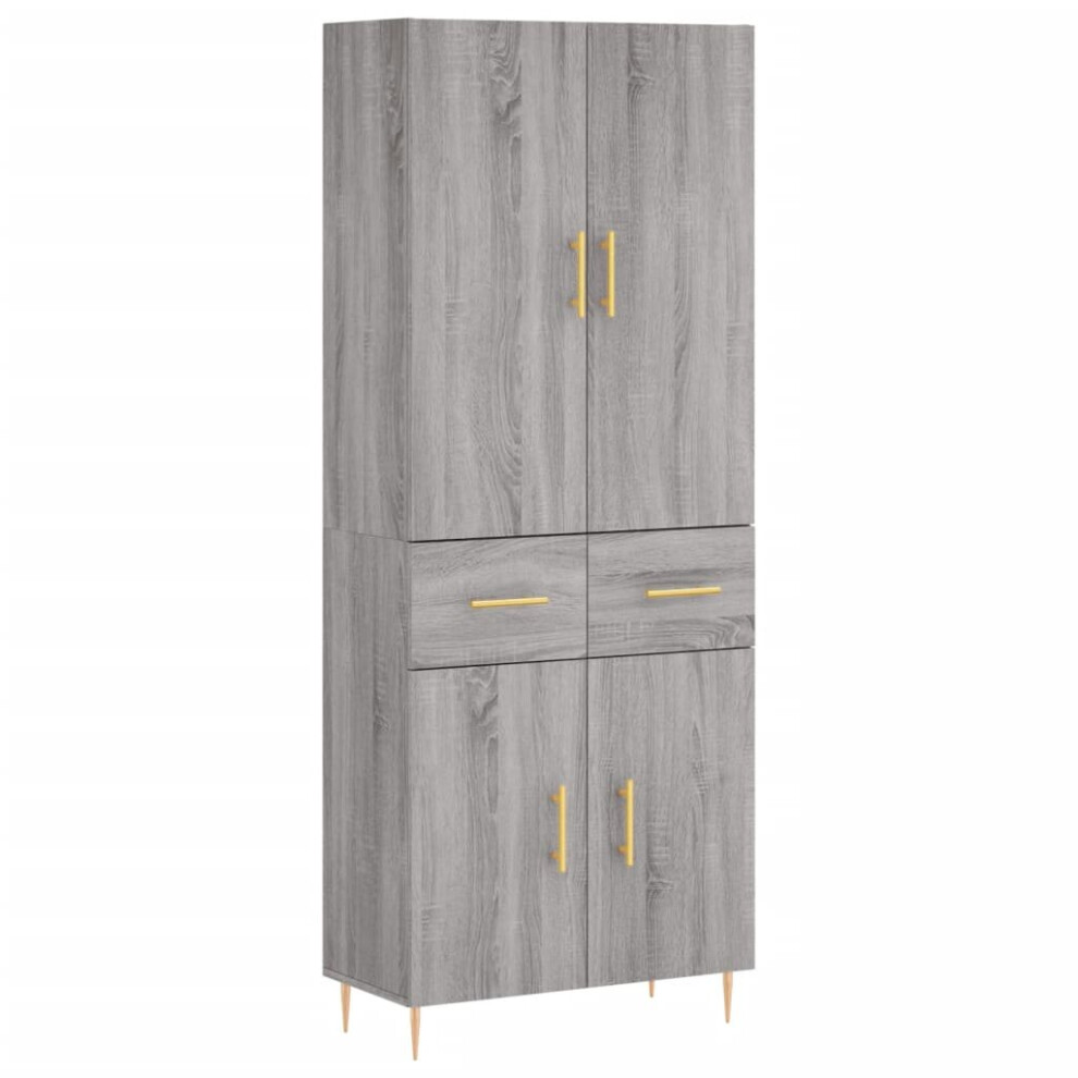 Vidaxl (Grey Sonoma, 2 Doors 2 Drawers) Highboard Sideboard Storage Cabinet Side Cabinet White Engineered Wood