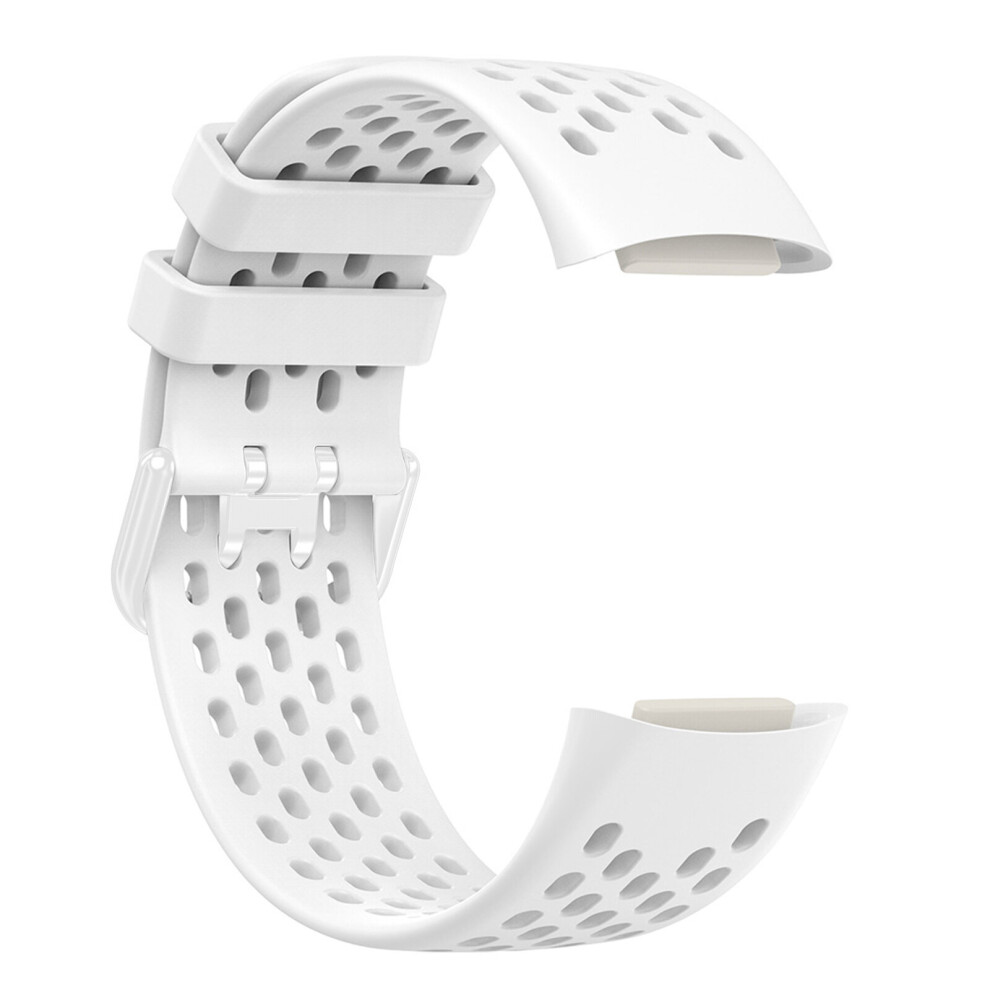 (White) For Fitbit-Charge 5 Durable Sweatproof Bracelet Adjustable Sports Silicone Replacement Smartwatch Band Strap White 7452020915995