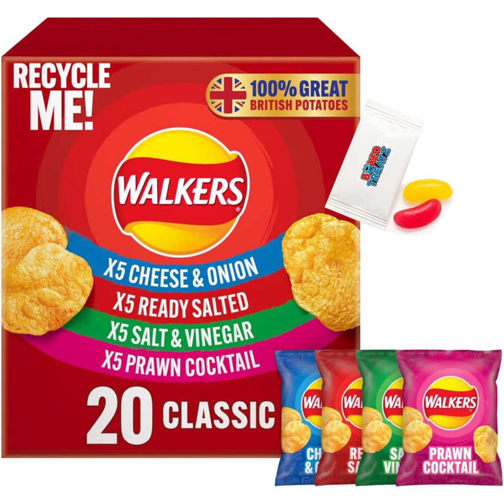 Walkers 20 Variety, Ready/Salt + Cheese/Onion + Salt/Vinegar + Prawn..