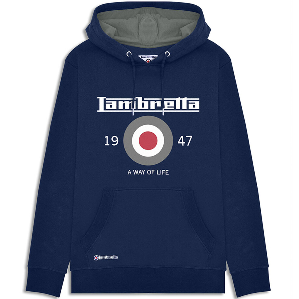 (XL, Navy) Lambretta Mens Target Pullover Hooded Sweatshirt Hoody Jumper Hoodie