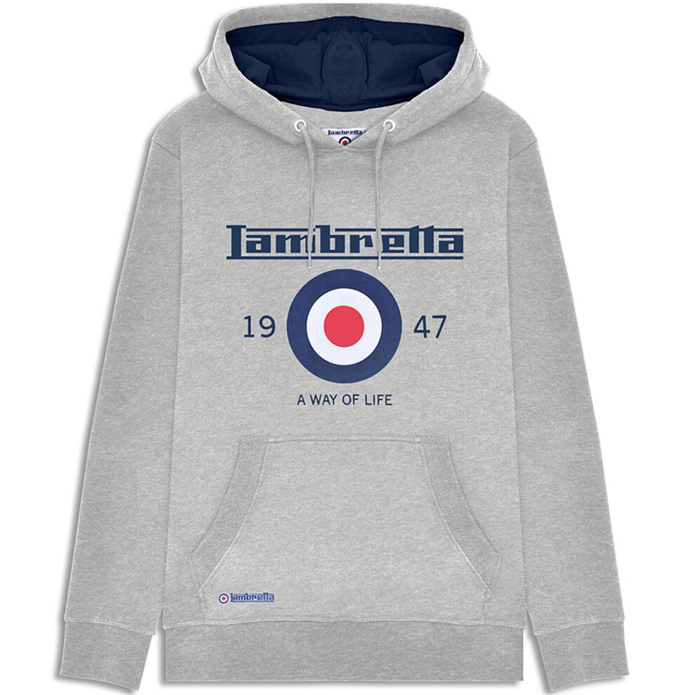 (4XL, Grey Marl) Lambretta Mens Target Pullover Hooded Sweatshirt Hoody Jumper Hoodie