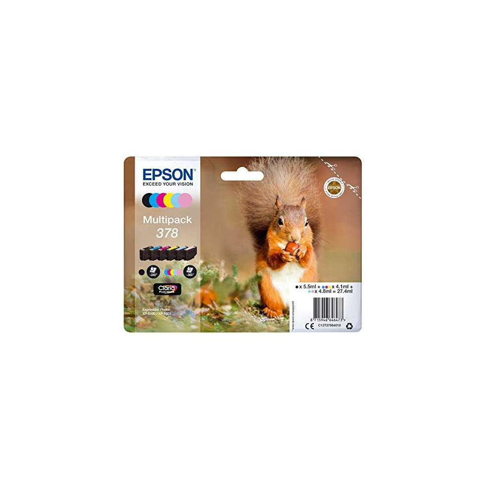 Epson 378 Squirrel Genuine Multipack, 6-colours Ink Cartridges, Claria Photo HD Ink