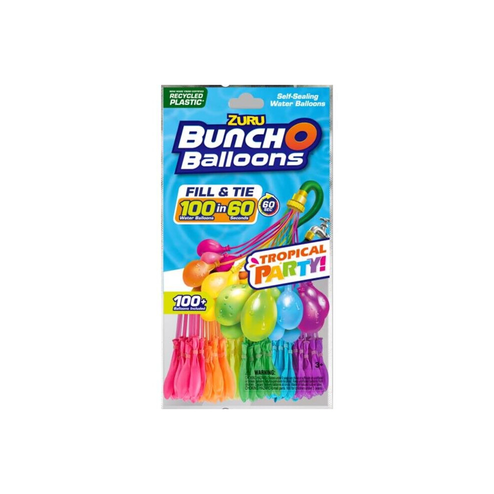 Zuru 6050135 Bunch O Balloons Rapid Filling Water Balloons Plastic Rubber, Assorted Color - 100 Piece