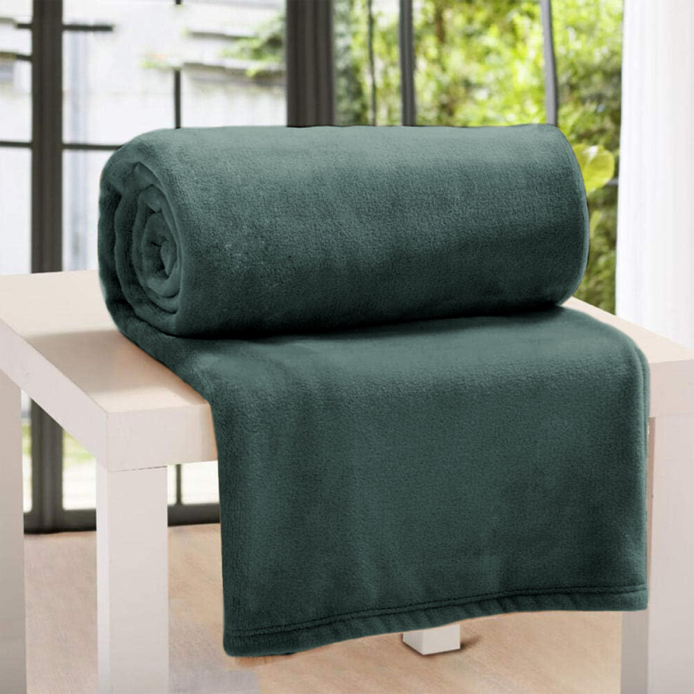 (Green Emerald Blanket) Fleece Blankets Double Warm Soft Plush Mink Throws