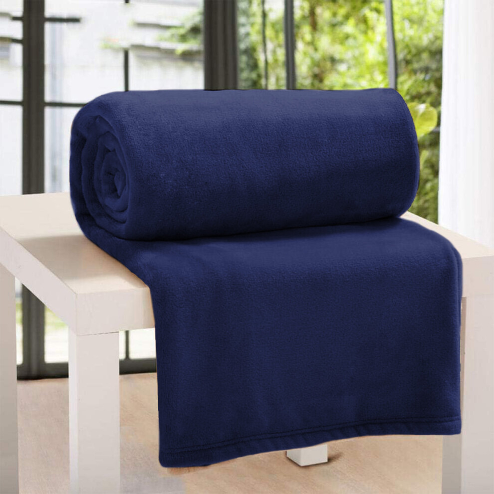 (Navy/ Blue Blanket) Fleece Blankets Double Warm Soft Plush Mink Throws